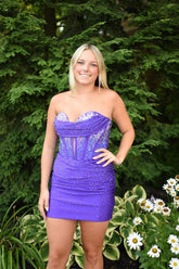 Misshow Sparkly Corset Tight Purple Short Homecoming Dress/Mini Dress with Beadings